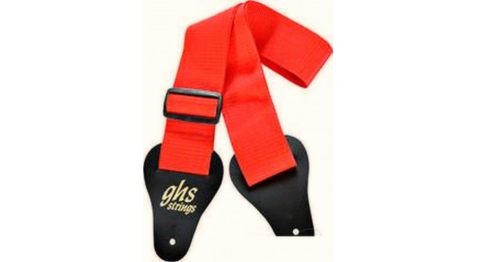 GHS A8 Red - алый нейлоновый гитарный ремень с чёрными кожаными концами